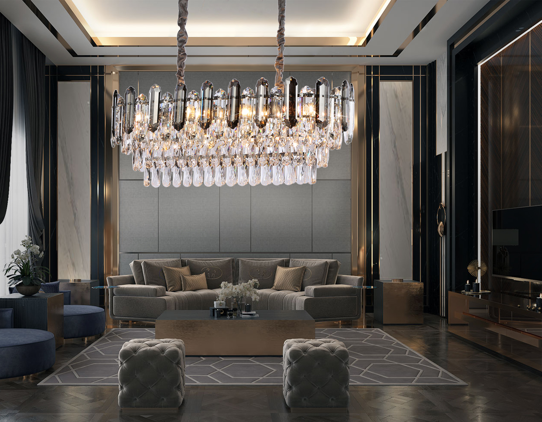 Подвесная люстра TR5199/12 CH/CL/SM хром/прозрачный/дымчатый E27*12 max 40W 800*300*290