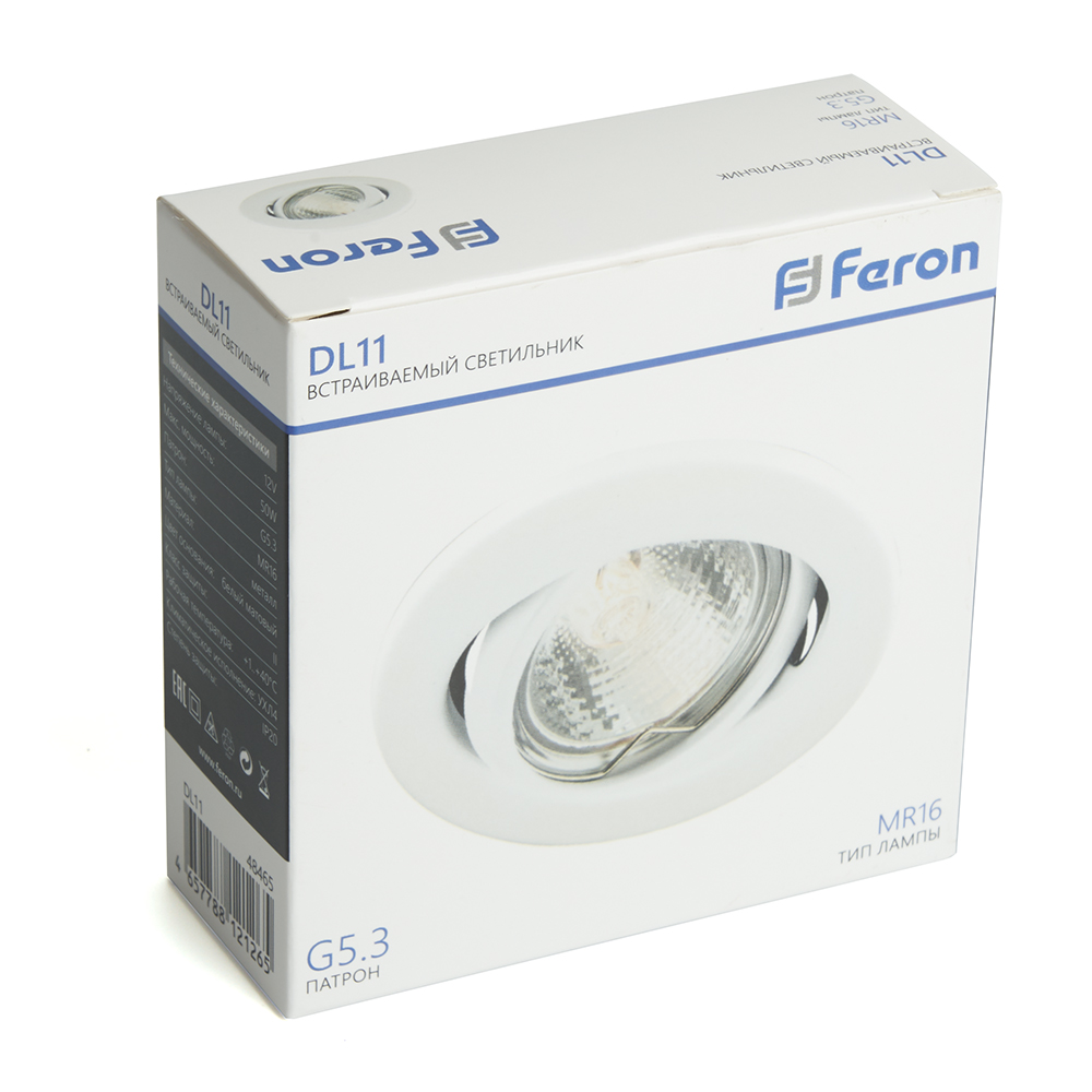 Светильник потолочный встраиваемый Feron DL11 MR16 50W G5.3 белый матовый Светильник потолочный встраиваемый Feron DL11 MR16 50W G5.3 белый матовый