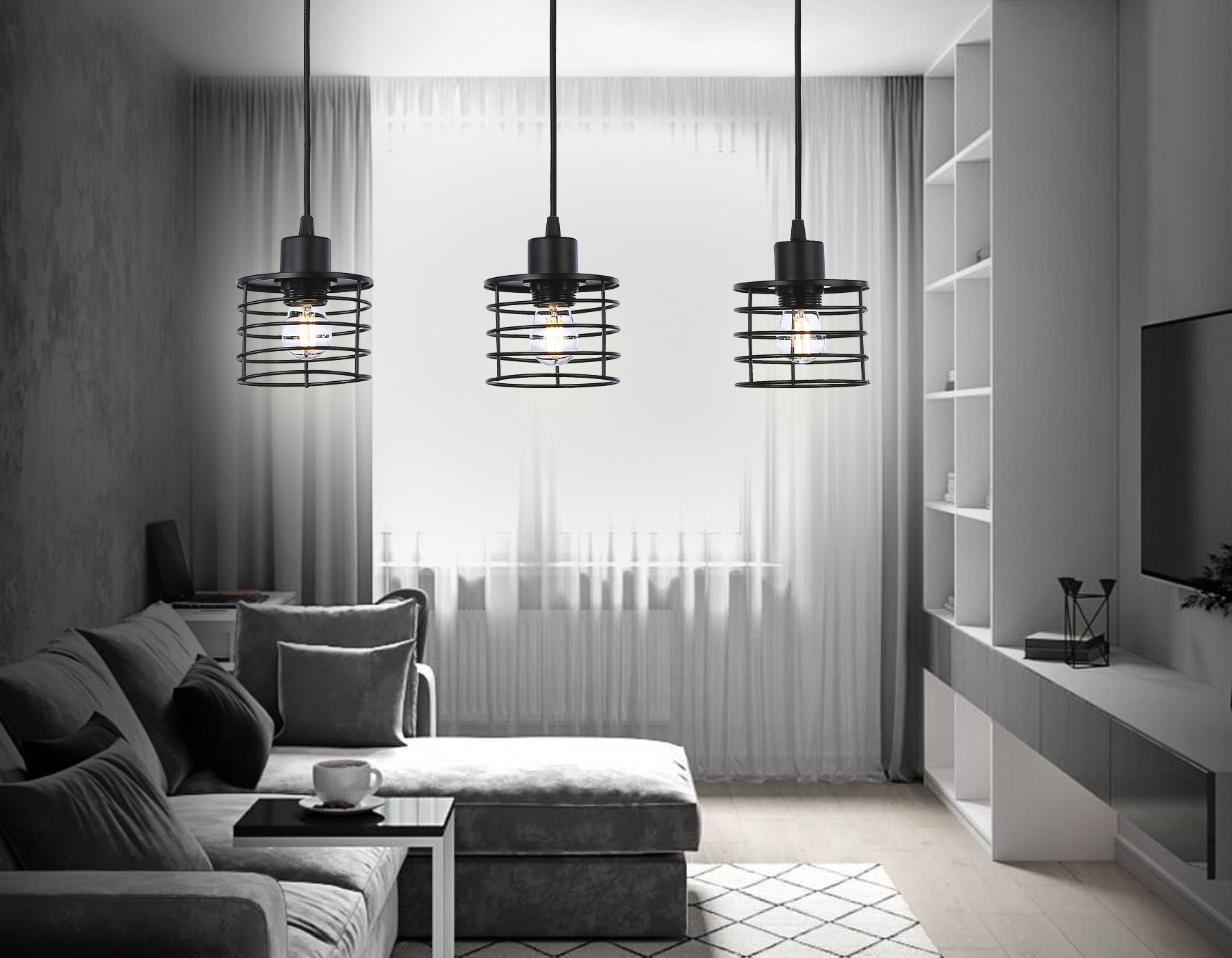 Подвесной светильник TR8075/3 BK черный E27*3 max 40W 582*120*1040