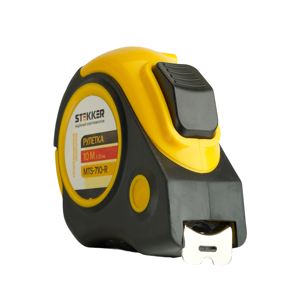 Рулетка, 10 м х 25 мм, прорезиненное покрытие, II класс точности, автостоп MTS-710-R