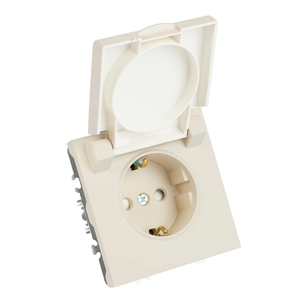 Розетка 1-местная с крышкой с защ. штор, STEKKER, с/з, 250В, 16А, серия Эмили, RST16-5112-08, кашемир, soft touch