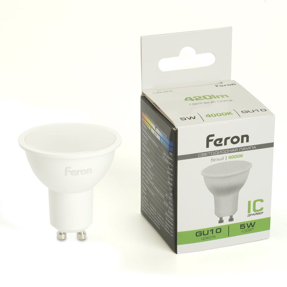 Лампа светодиодная Feron LB-24 MR16 GU10 5W 175-265V 4000K Лампа светодиодная Feron LB-24 MR16 GU10 5W 175-265V 4000K