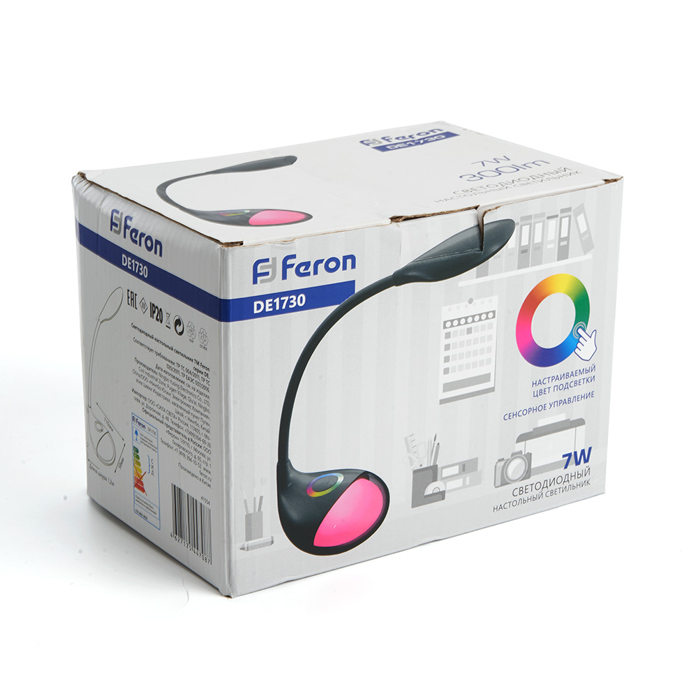 Настольный светодиодный светильник Feron DE1730 7W, 6000-6500K, 100-240V, черный Настольный светодиодный светильник Feron DE1730 7W, 6000-6500K, 100-240V, черный