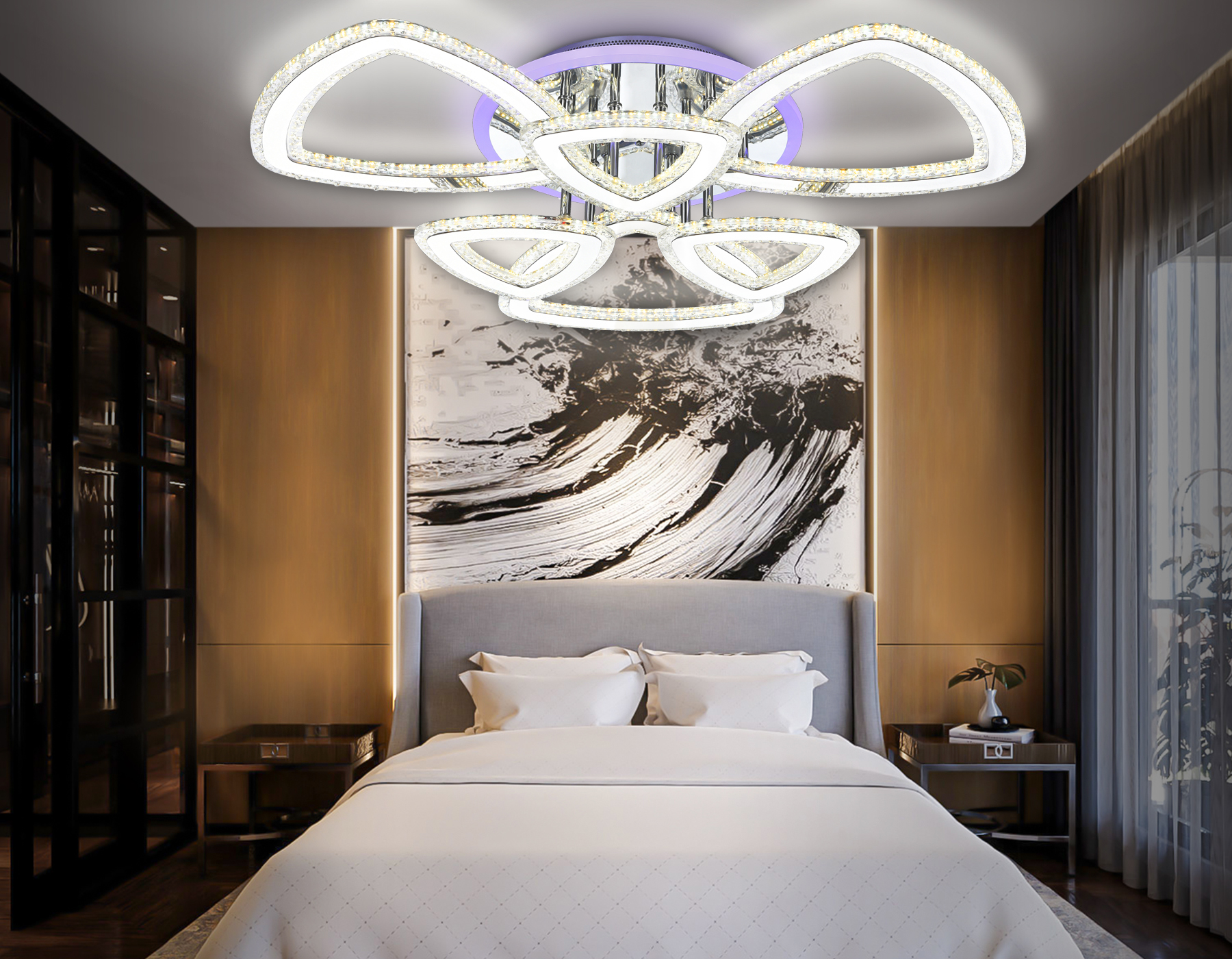 Потолочный LED светильник FA8861/3+3 CH хром 153W 3000K+6400K/3000K/6400K/4200K+4200K 670*610*130 (ПДУ РАДИО 2.4G)