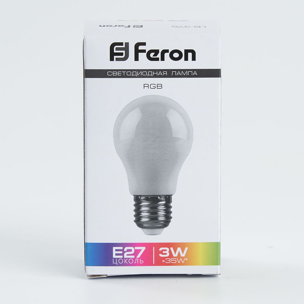 Лампа светодиодная Feron LB-375 E27 3W матовый RGB плавная сменая цвета Лампа светодиодная Feron LB-375 E27 3W матовый RGB плавная сменая цвета
