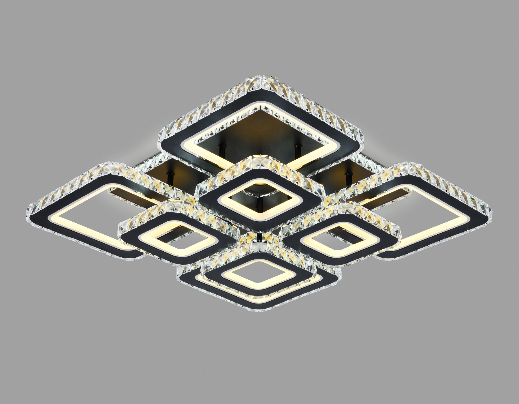 Потолочный светильник Ambrella FA1738/4+4 BK/CH черный/хром 215W 3000K/4200K/6400K 720*720*120 (ПДУ РАДИО 2.4G)