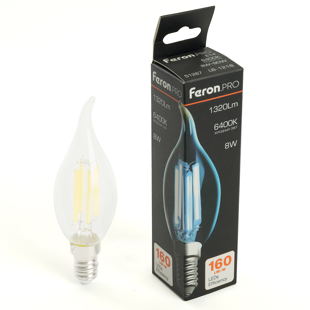 Лампа светодиодная Feron.PRO LB-1218 Свеча на ветру E14 1320LM 8W 175-265V 6400K Лампа светодиодная Feron.PRO LB-1218 Свеча на ветру E14 1320LM 8W 175-265V 6400K