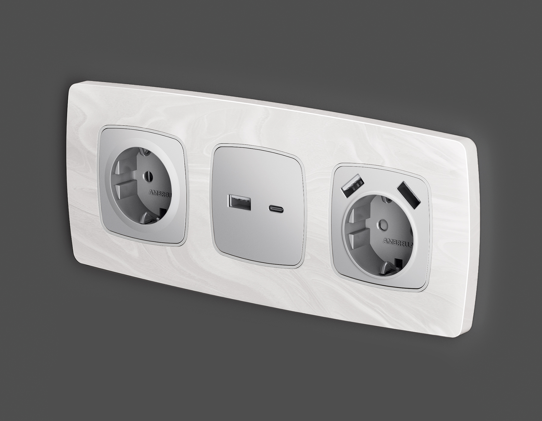 OP4110 Лицевая панель OMEGA (Серебро глянец) для розетки 2USB тип A+C QUANT