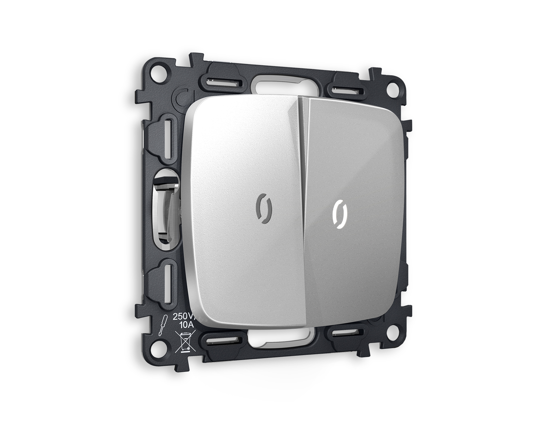 MO404035 Комплект механизма 2-кл проходного выключателя с подсветкой 5600K OMEGA Серебро глянец QUANT (OP4040, VM120, G25W)