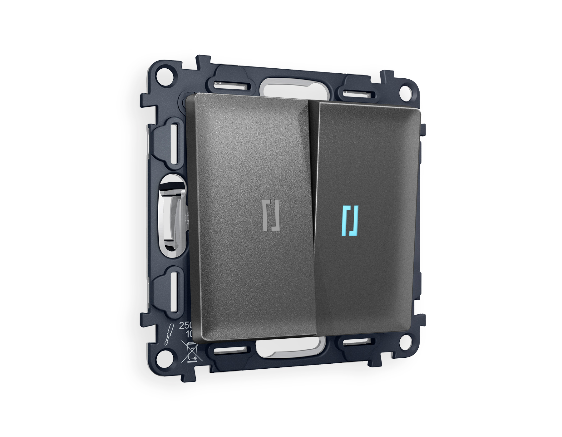 MA654040 Комплект механизма 2-кл проходного выключателя с подсветкой 10000K ALFA Антрацит серый QUANT (AP6540, VM120, G29B)