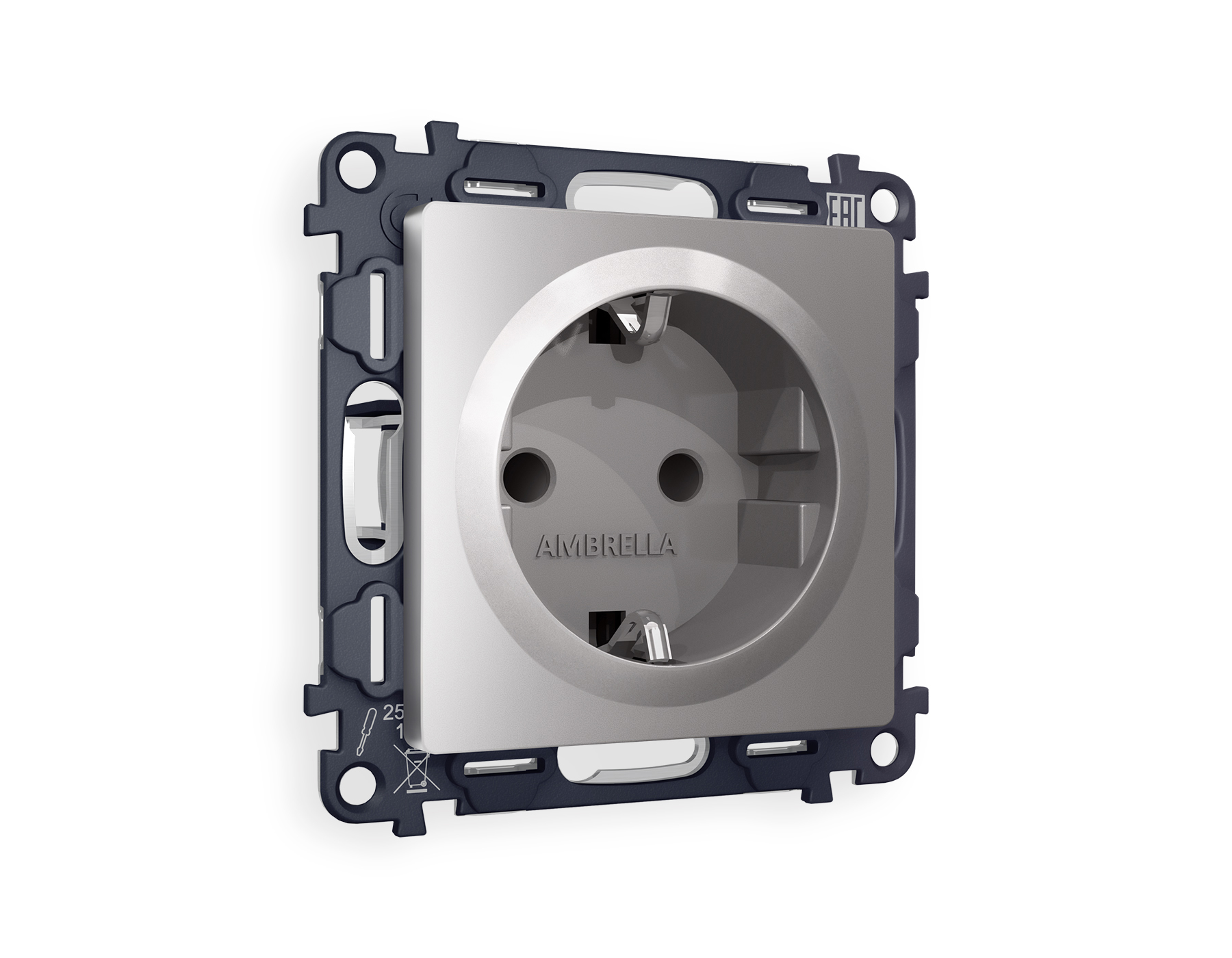 MA507010 Комплект механизма электрической розетки ALFA Сталь матовый с/з с шторками QUANT (AP5070, VM141)