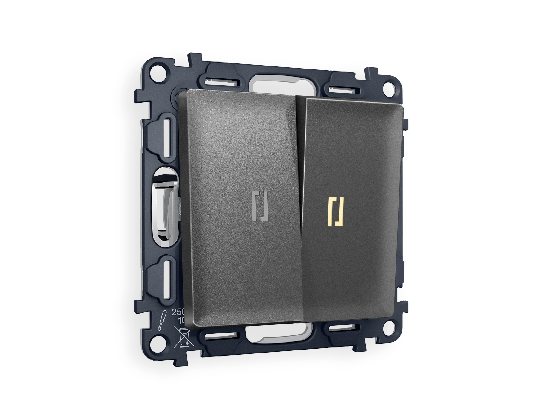 MA654010 Комплект механизма 2-кл выключателя с подсветкой 3200K ALFA Антрацит серый QUANT (AP6540, VM115, G11Y)