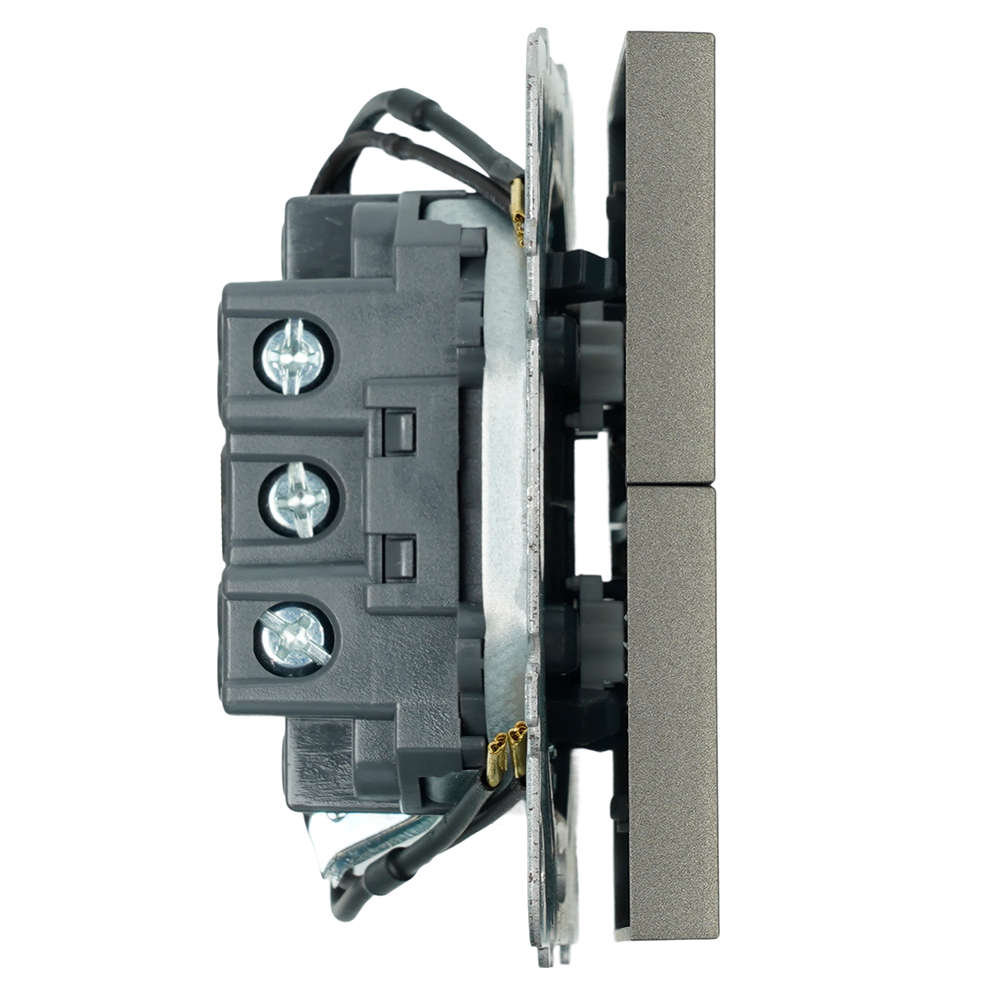 Выключатель 2-клавишный c индикатором (механизм), STEKKER, 250В, 10А, серия Эмили, RSW10-5102-09, антрацит, soft touch