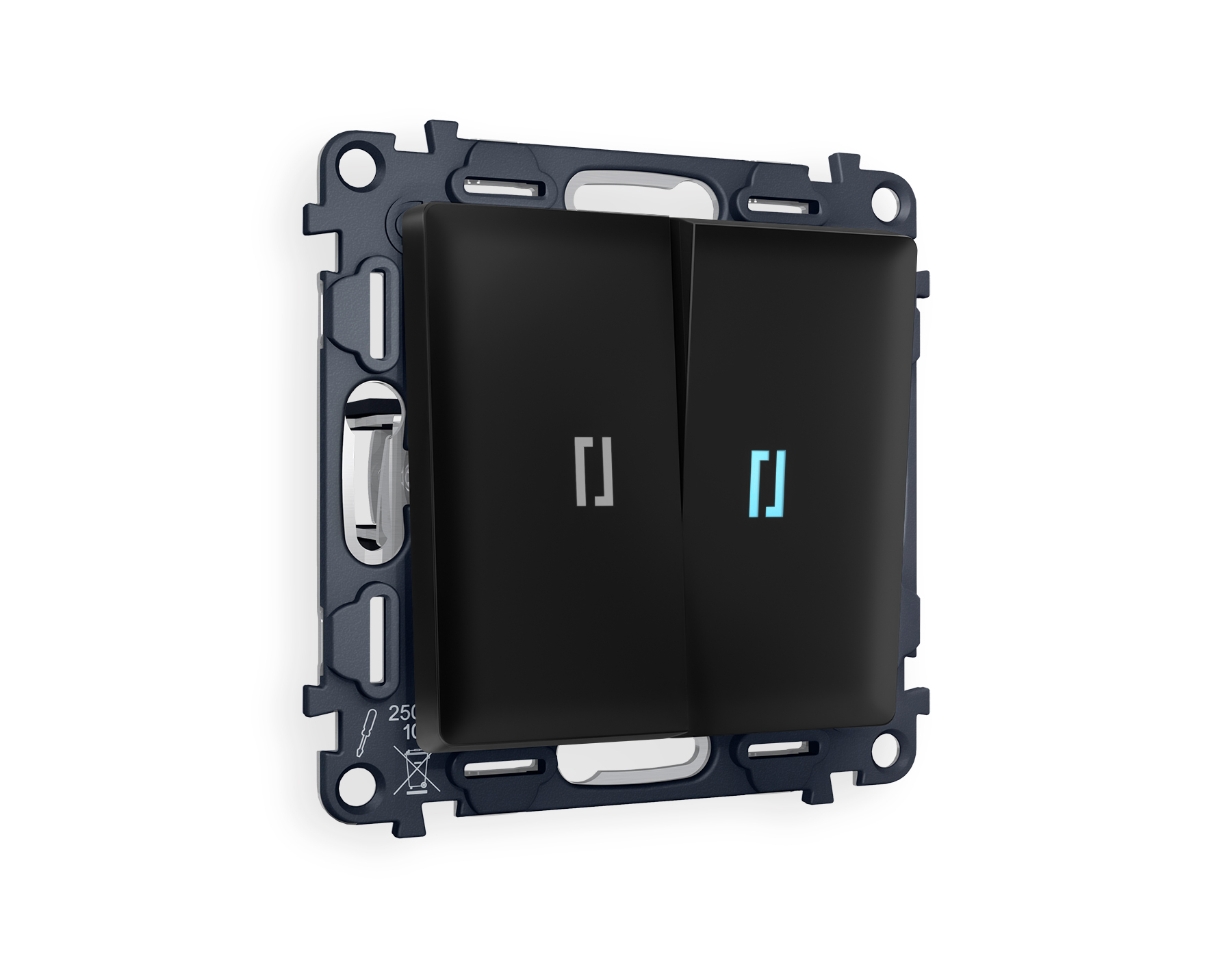 MA804040 Комплект механизма 2-кл проходного выключателя с подсветкой 10000K ALFA Черный матовый QUANT (AP8040, VM120, G29B)