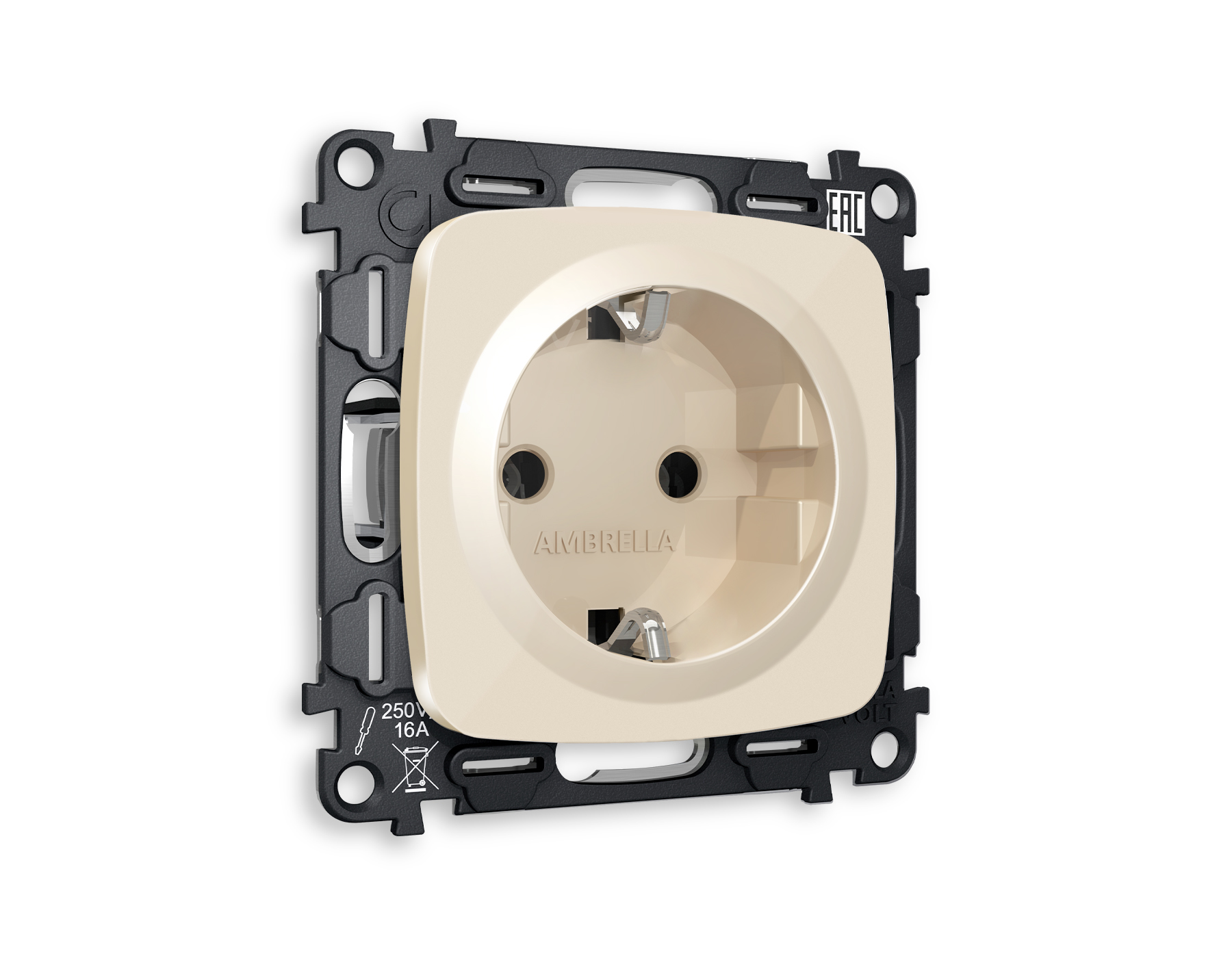 MO306010 Комплект механизма электрической розетки OMEGA Бежевый глянец с/з на винтовых зажимах QUANT (OP3060, VM141)