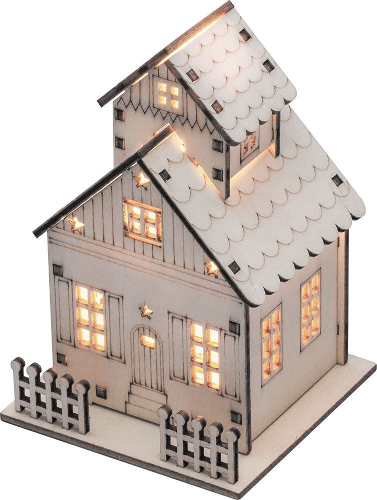 LT125 деревянная световая фигура на батарейках "Домик двухэтажный", теплый белый, 1LED, 8*7.5*11.5см, артикул 32093