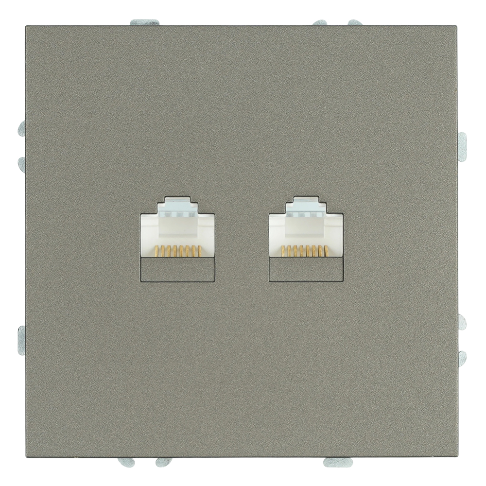 Розетка компьютерная 2-местная RJ-45 (механизм), STEKKER, серия Эмили, RST00-5111-09, антрацит, soft touch