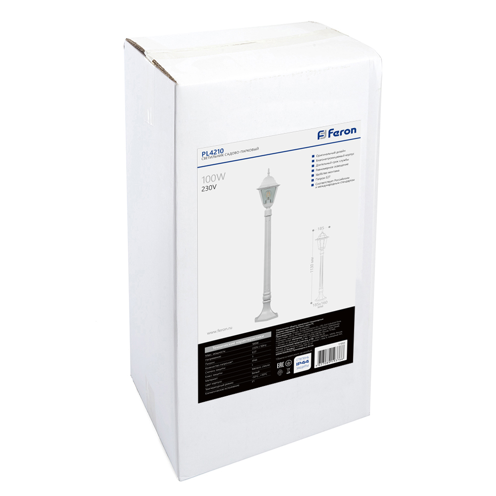 Светильник садово-парковый Feron 4210/PL4210 столб 100W E27 230V, белый Светильник садово-парковый Feron 4210/PL4210 столб 100W E27 230V, белый