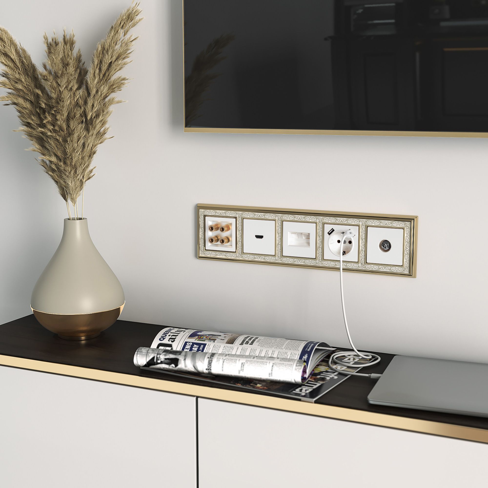 Рамка WERKEL Palacio Gracia на 5 постов (золото/белый) WL77-Frame-05 / W0051429 / a041170