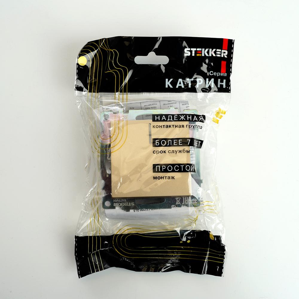 Выключатель 1-клавишный c индикатором (механизм), STEKKER, GLS10-7101-08, 250В, 10А, серия Катрин, золото