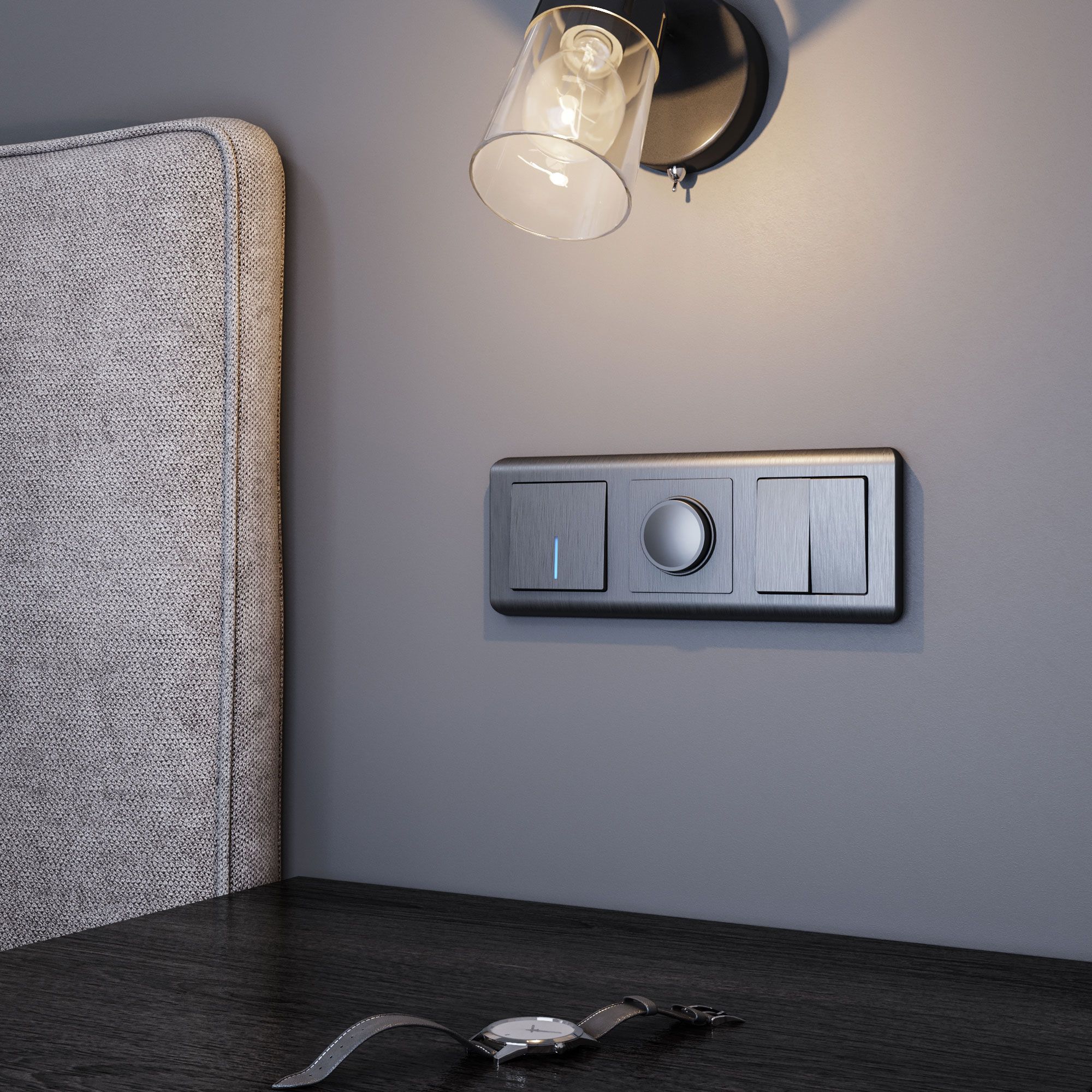 Выключатель одноклавишный с подсветкой WERKEL  (графит рифленый) WL04-SW-1G-LED / W1110104 / a046615