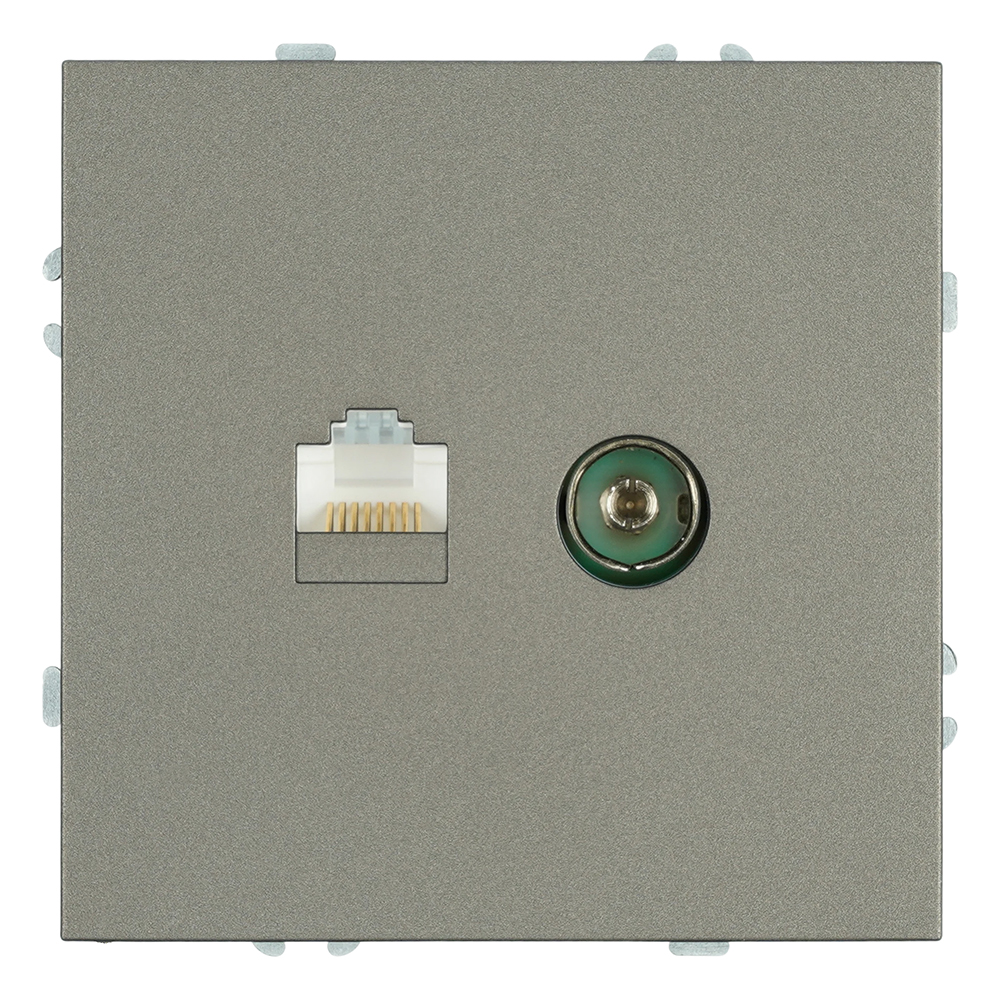 Розетка TV + компьютерная RJ-45 (механизм), STEKKER, серия Эмили, RST00-5106-09, антрацит, soft touch