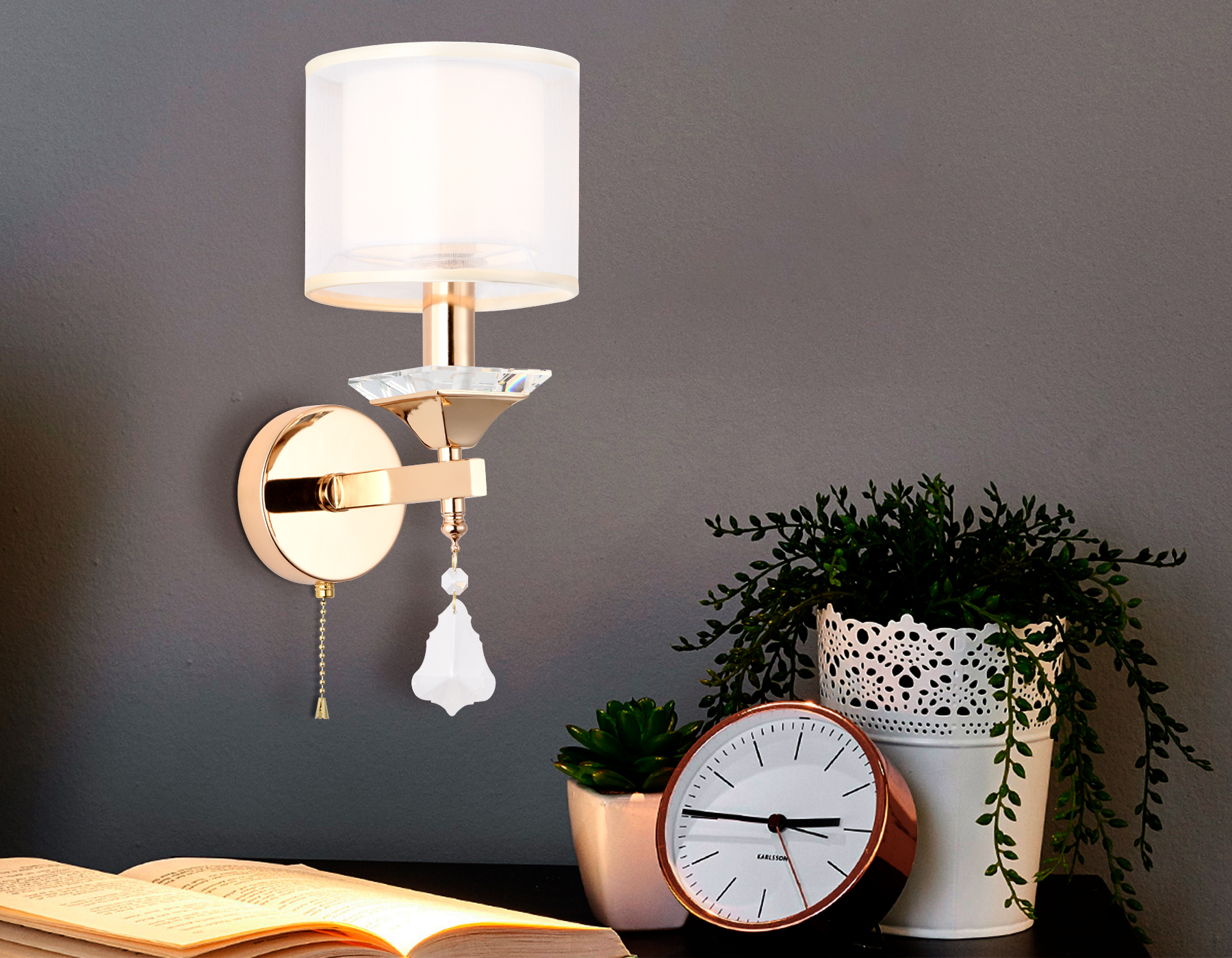 Настенный светильник с хрусталем Ambrella TR4543 GD/WH золото/белый E14 max 40W 340*150*200