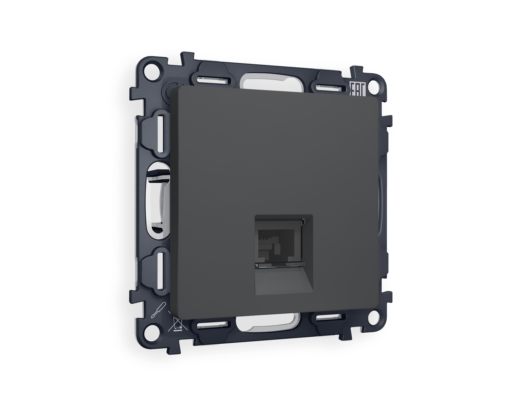 MA912030 Комплект механизма телефонной розетки ALFA Графит мягкое касание RJ-11(4P4C) с шторкой QUANT (AP9120, VM190)