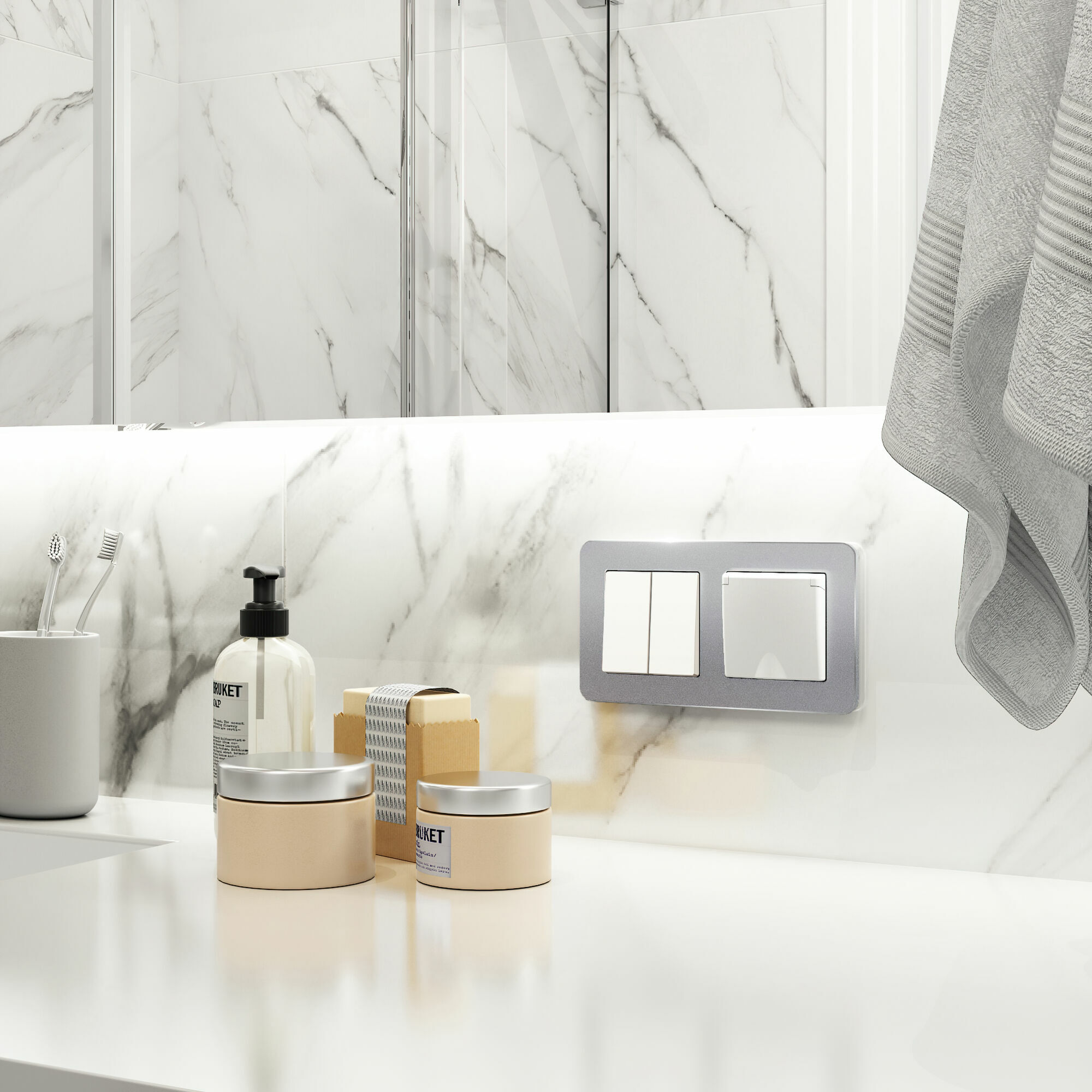 Розетка с заземлением и шторками c крышкой IP44 Werkel (белый матовый) W1171261