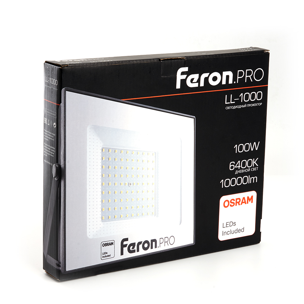 Светодиодный прожектор Feron.PRO LL-1000 IP65 100W 6400K  черный Светодиодный прожектор Feron.PRO LL-1000 IP65 100W 6400K  черный