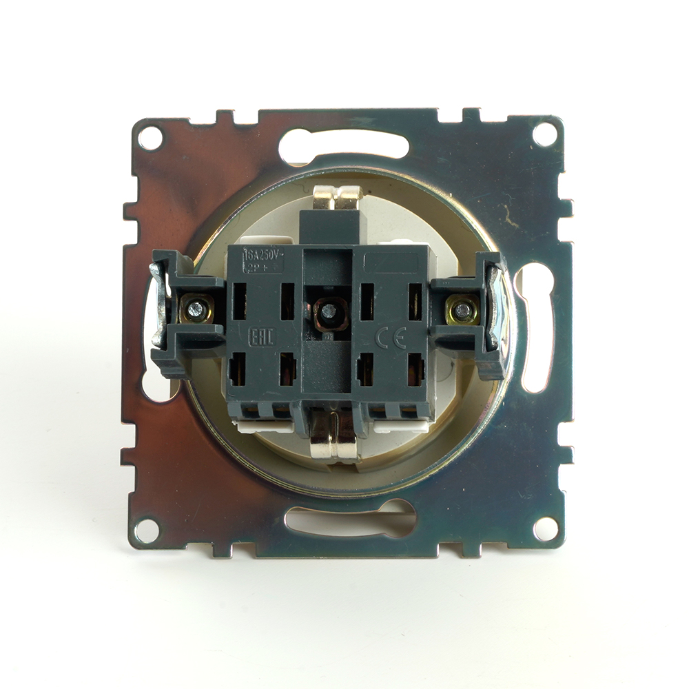 Розетка 1-местная с защитной шторкой с/з (механизм), STEKKER, GLS16-7110-08, 250В, 16А, серия Катрин, золото