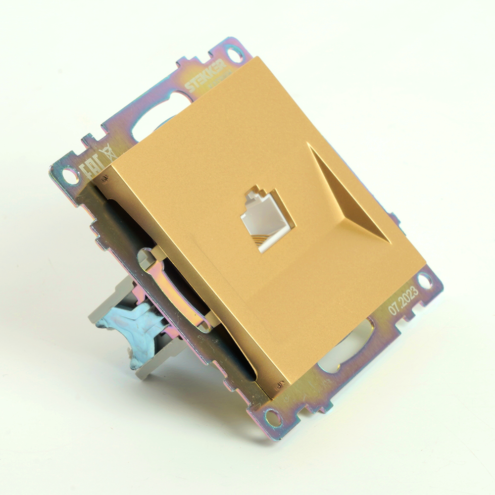 Розетка компьютерная 1-местная RJ-45 (механизм), STEKKER, GLS00-7107-08, серия Катрин, золото