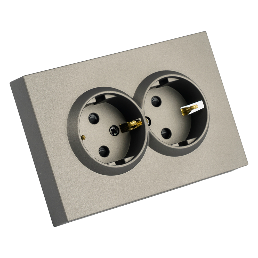 Розетка 2-местная с защитной шторкой, STEKKER, с/з, 250В, 16А, серия Эмили, RST16-5114-09, антрацит, soft touch