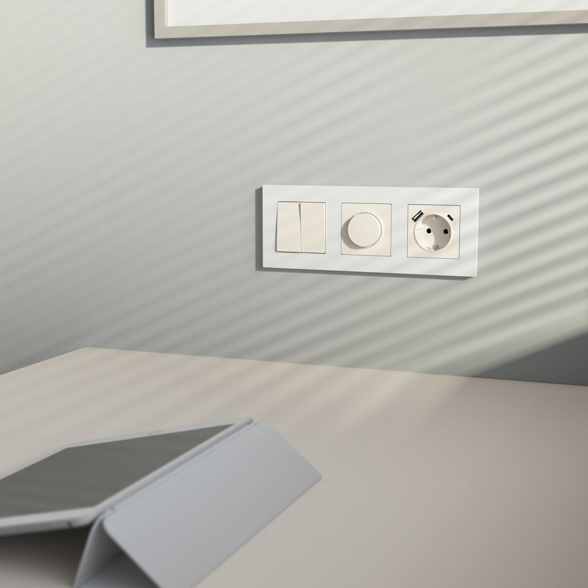 W1171762/ Розетка с заземлением, шторками и USB тип A+C (айвори матовый) W1171762