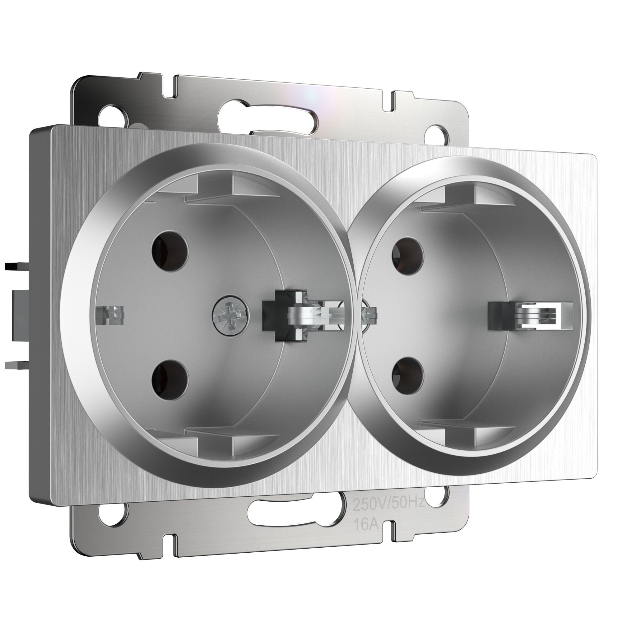 Розетка двойная с заземлением WERKEL (серебряный рифленый) WL09-SKG-02-IP20 / W1182209 / a041867