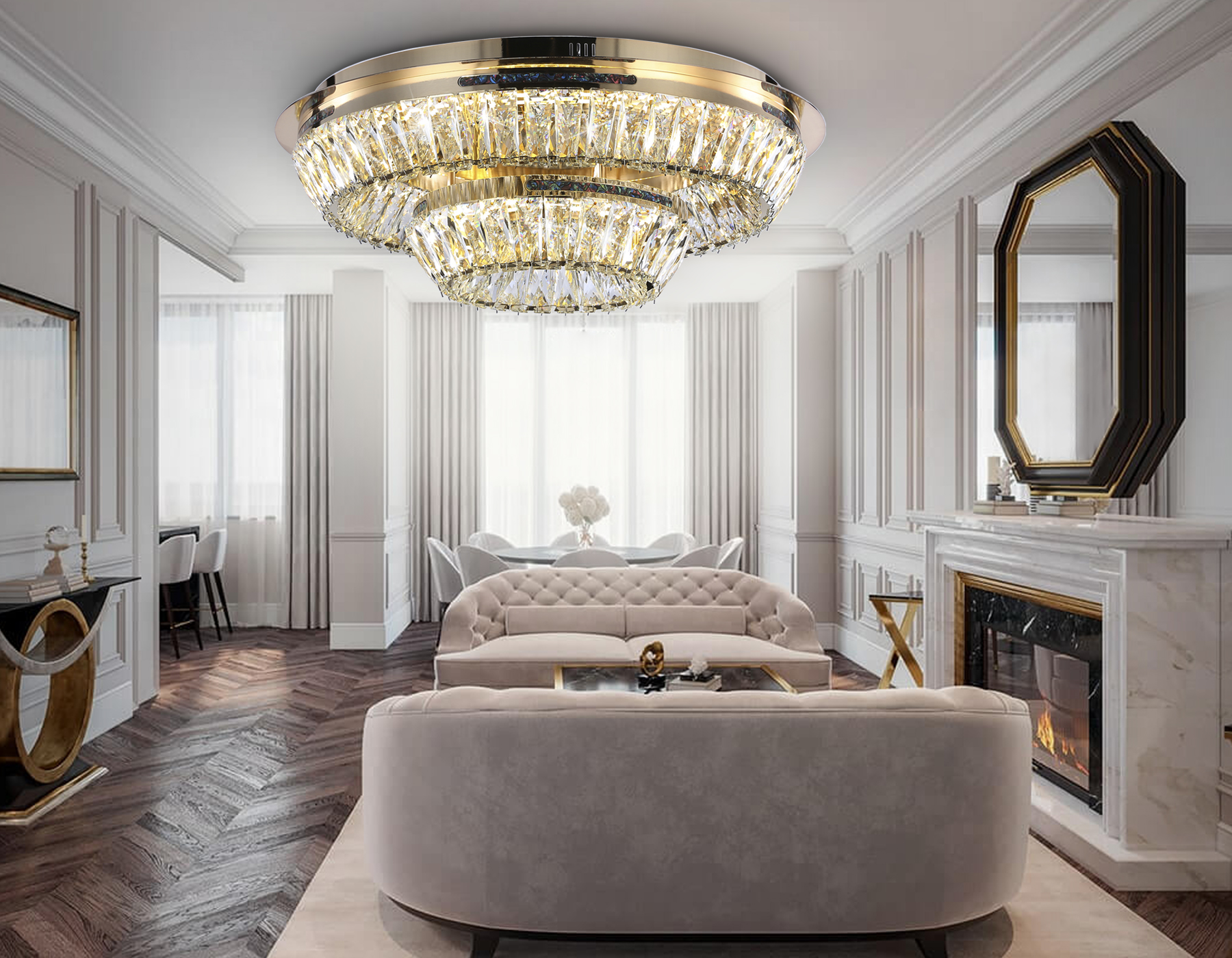 Потолочная люстра TR5031 FGD/CL золото/прозрачный 3000K/4200K/6400K 81W D600*207 (Без ПДУ)