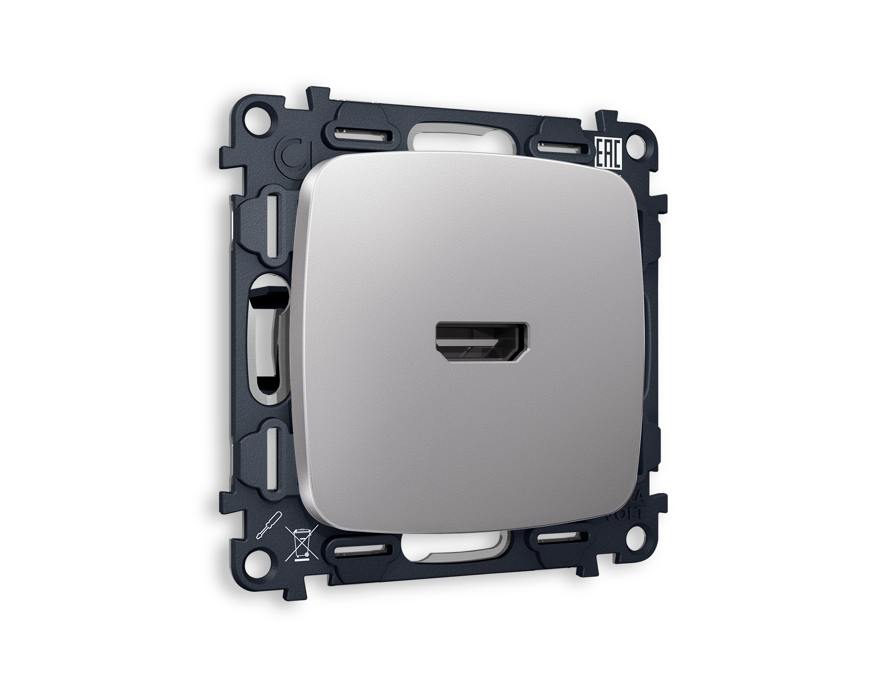 MO514010 Комплект механизма розетки HDMI 2.0 OMEGA Сталь матовый 40V/500mA 2.0GHz 5-18Gbit/s QUANT (OP5140, VM222)