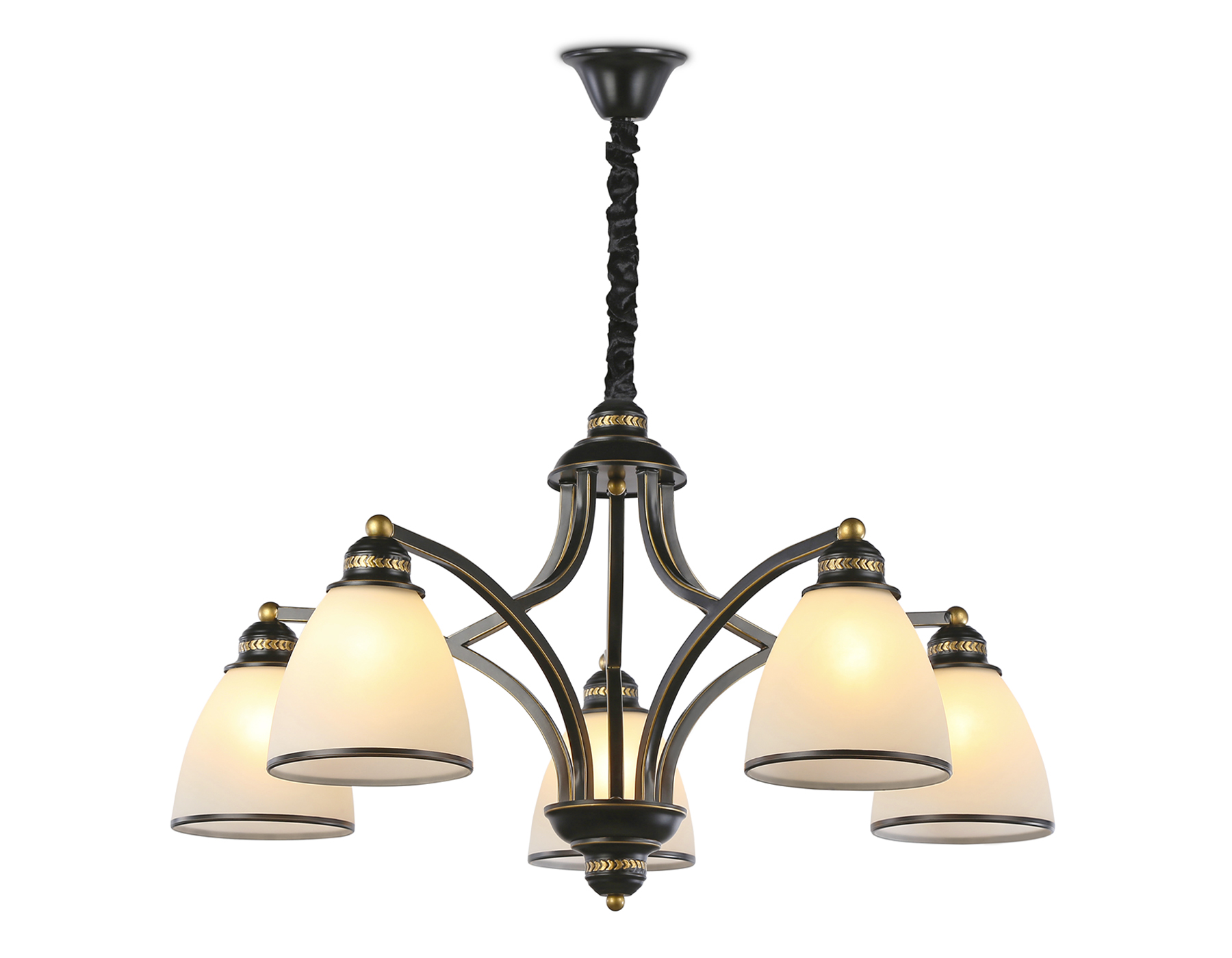 Подвесная люстра TR3079/5 BK/GD/FR черный/золото/белый матовый E27*5 max 40W D730*410