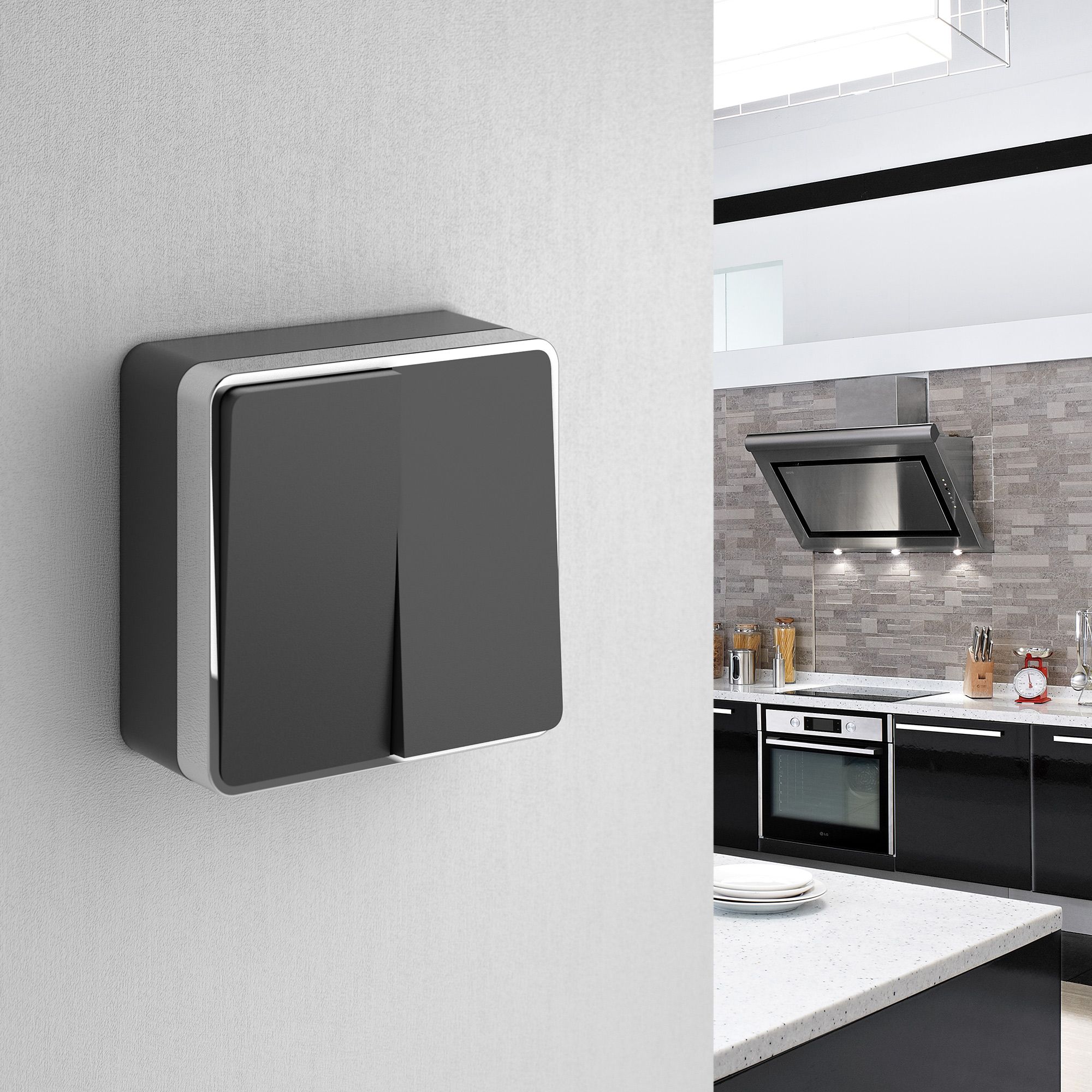 Выключатель двухклавишный Werkel Gallant (черный/хром) (WL15-03-01) / W5020035 / a041700