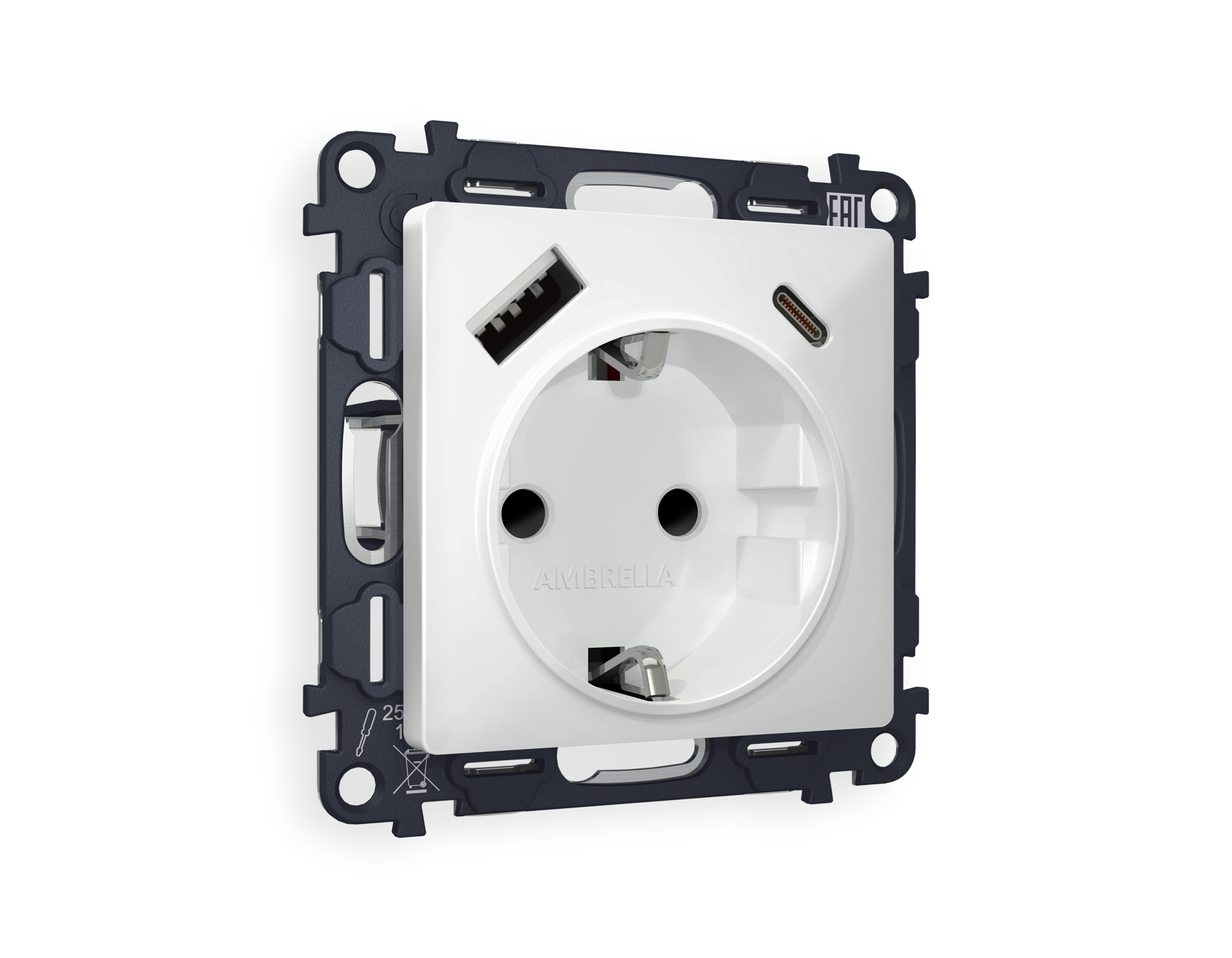 MA130010 Комплект механизма электрической розетки ALFA Белый матовый 2USB A+C 20W (быстрая зарядка) с/з QUANT (AP1300, VM160)