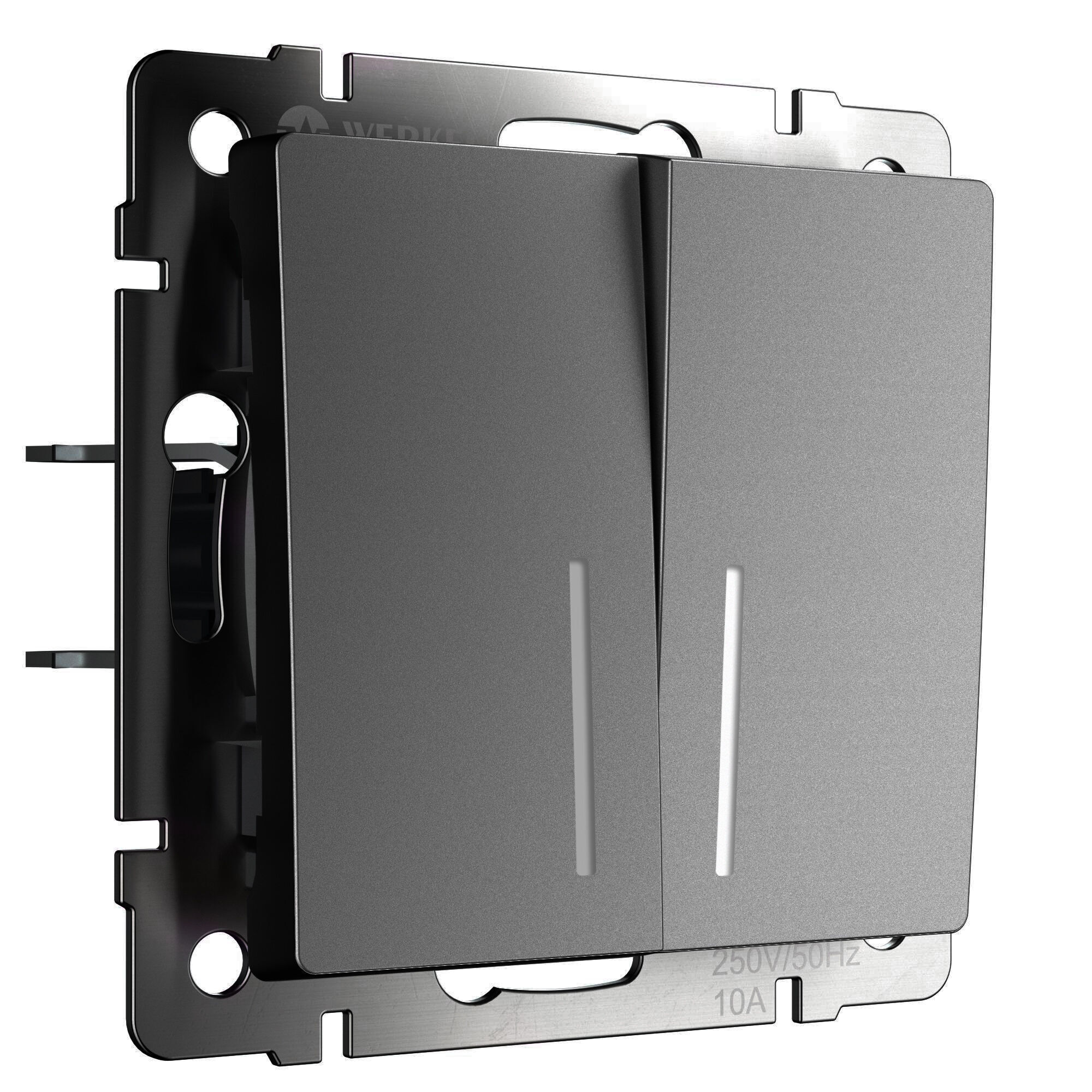 Выключатель двухклавишный проходной с подсветкой Werkel (графит матовый) W1122164