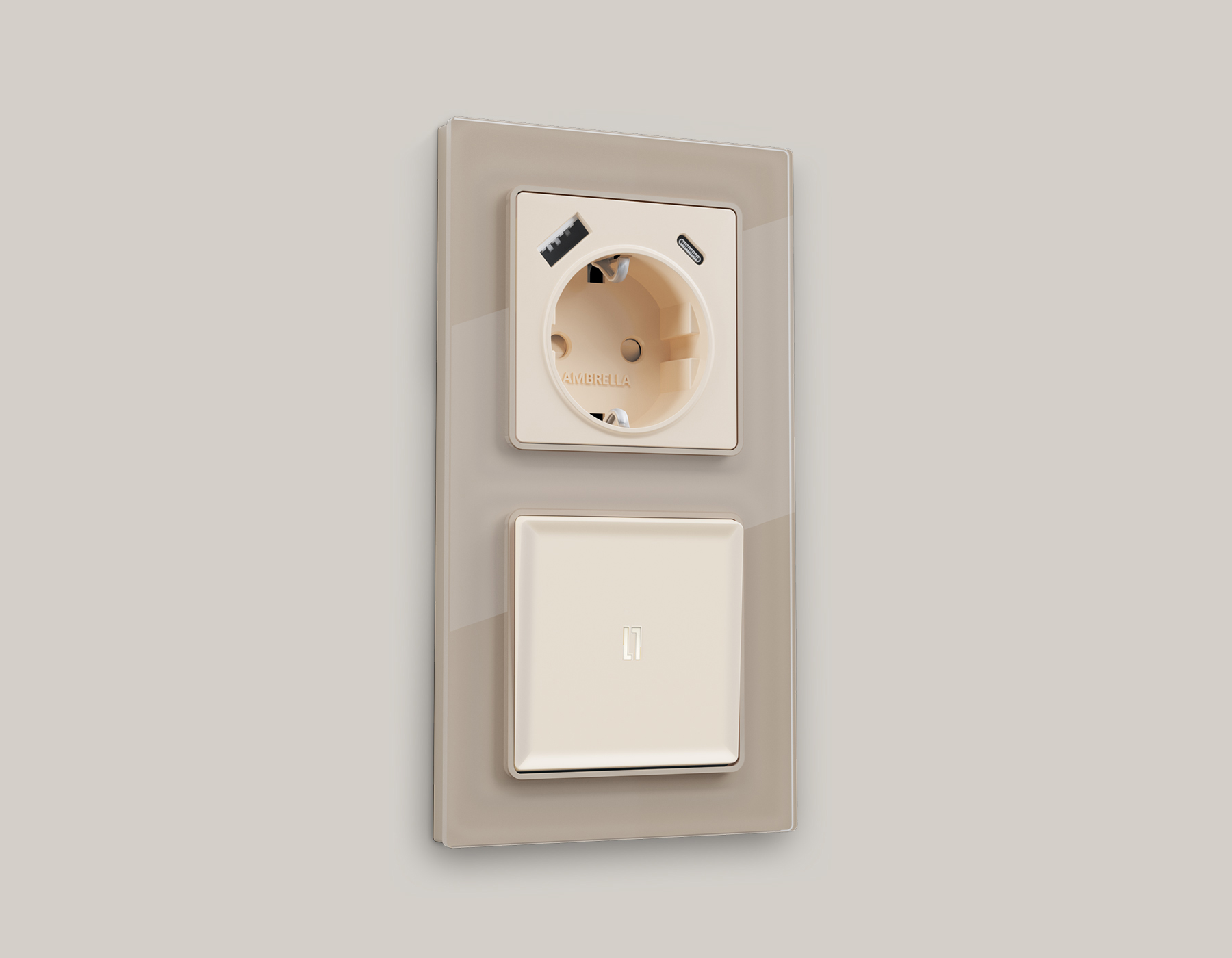 MA322015 Комплект механизма 1-кл выключателя с подсветкой 5600K ALFA Бежевый матовый QUANT (AP3220, VM101, G14W)