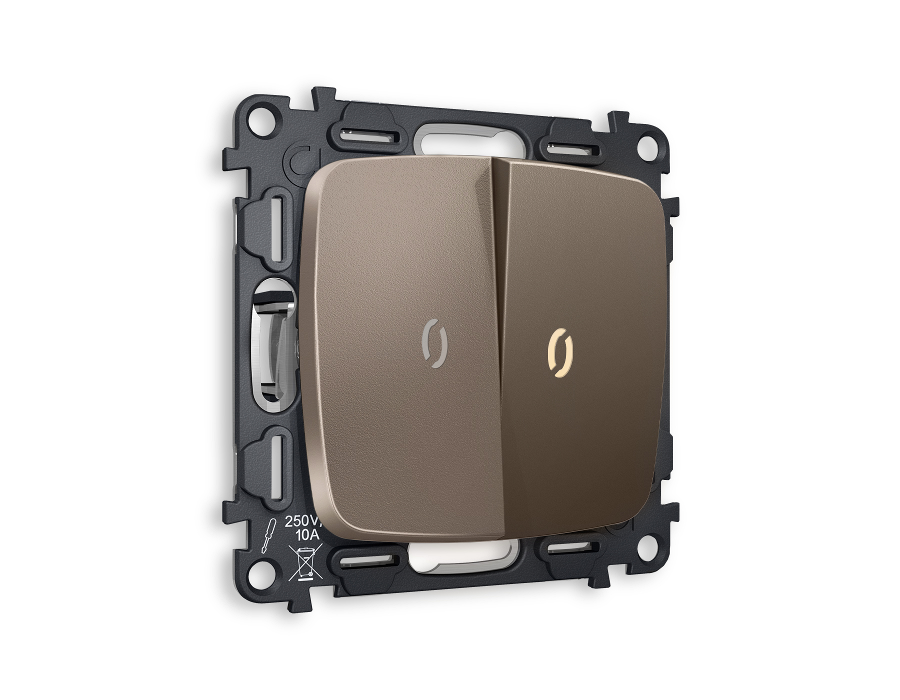 MO634030 Комплект механизма 2-кл проходного выключателя с подсветкой 3200K OMEGA Темная бронза матовый QUANT (OP6340, VM120, G22Y)