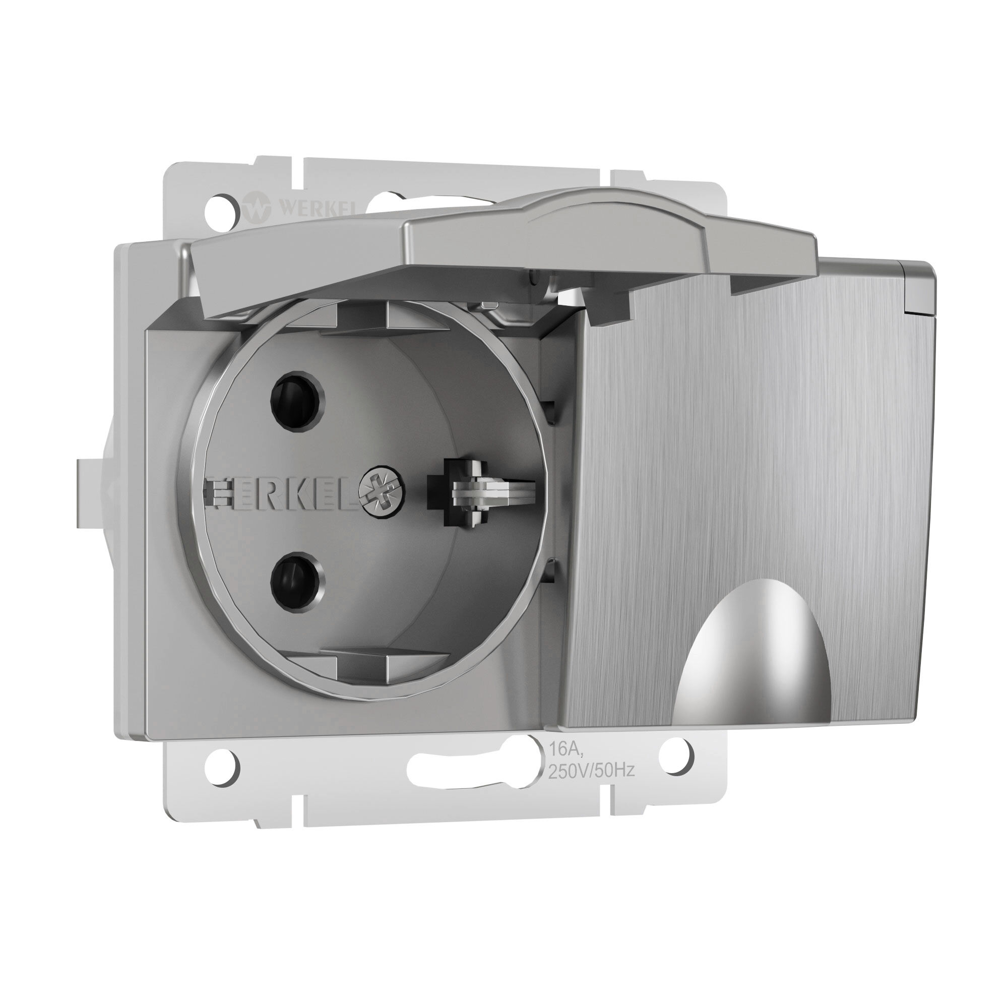 Розетка двойная влагозащ. с зазем. с защит. крышками и шторками Werkel (серебряный рифленый) W1172209
