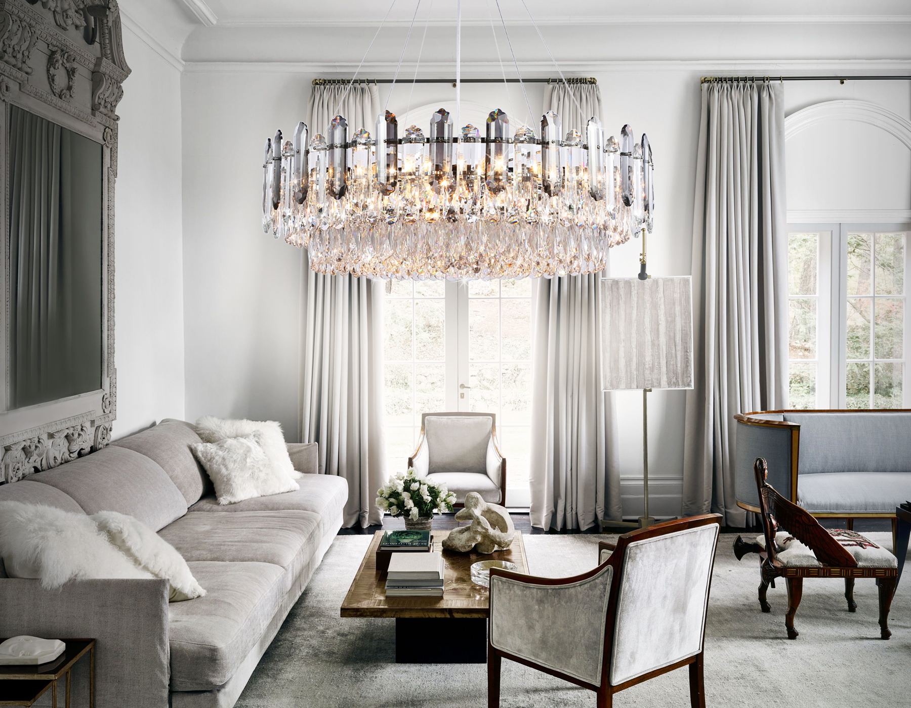 Подвесная люстра TR5193/18 CH/CL/SM хром/прозрачный/дымчатый E27*18 max 40W D750*250