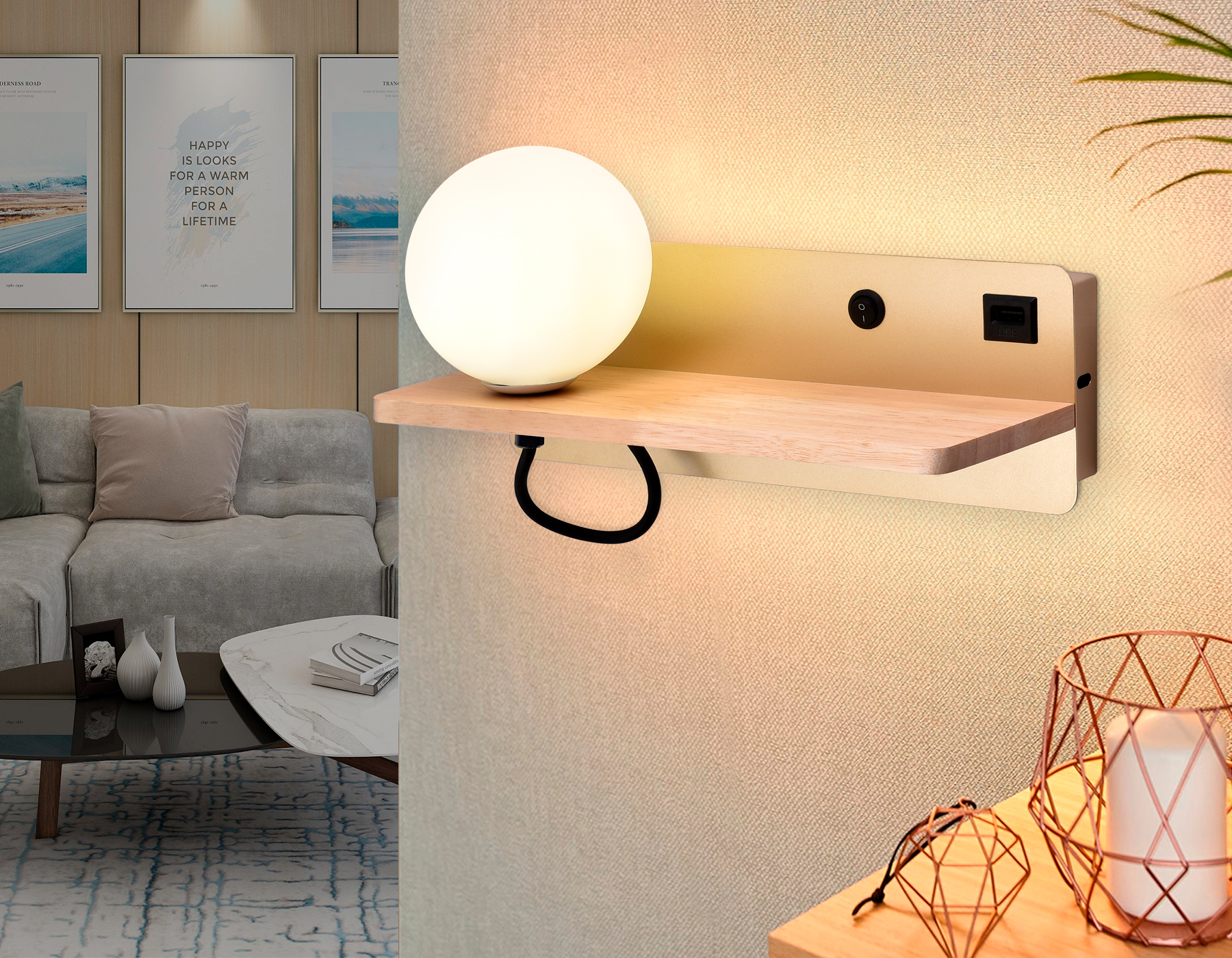 Настенный LED светильник FW520 GD/LW золото/светлое дерево G9 max 40W 280*100*125 (лампа LED G9 5W 4200K в комплекте)