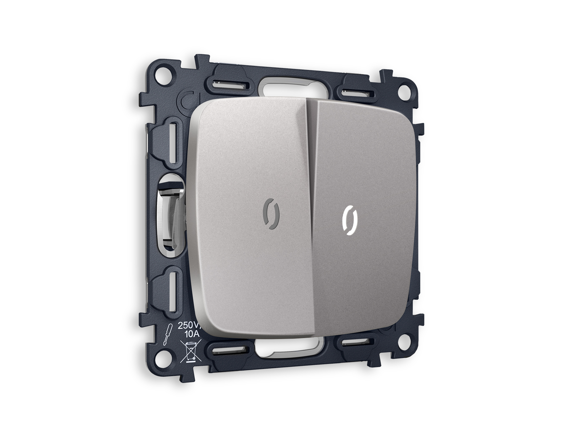 MO504035 Комплект механизма 2-кл проходного выключателя с подсветкой 5600K OMEGA Сталь матовый QUANT (OP5040, VM120, G25W)