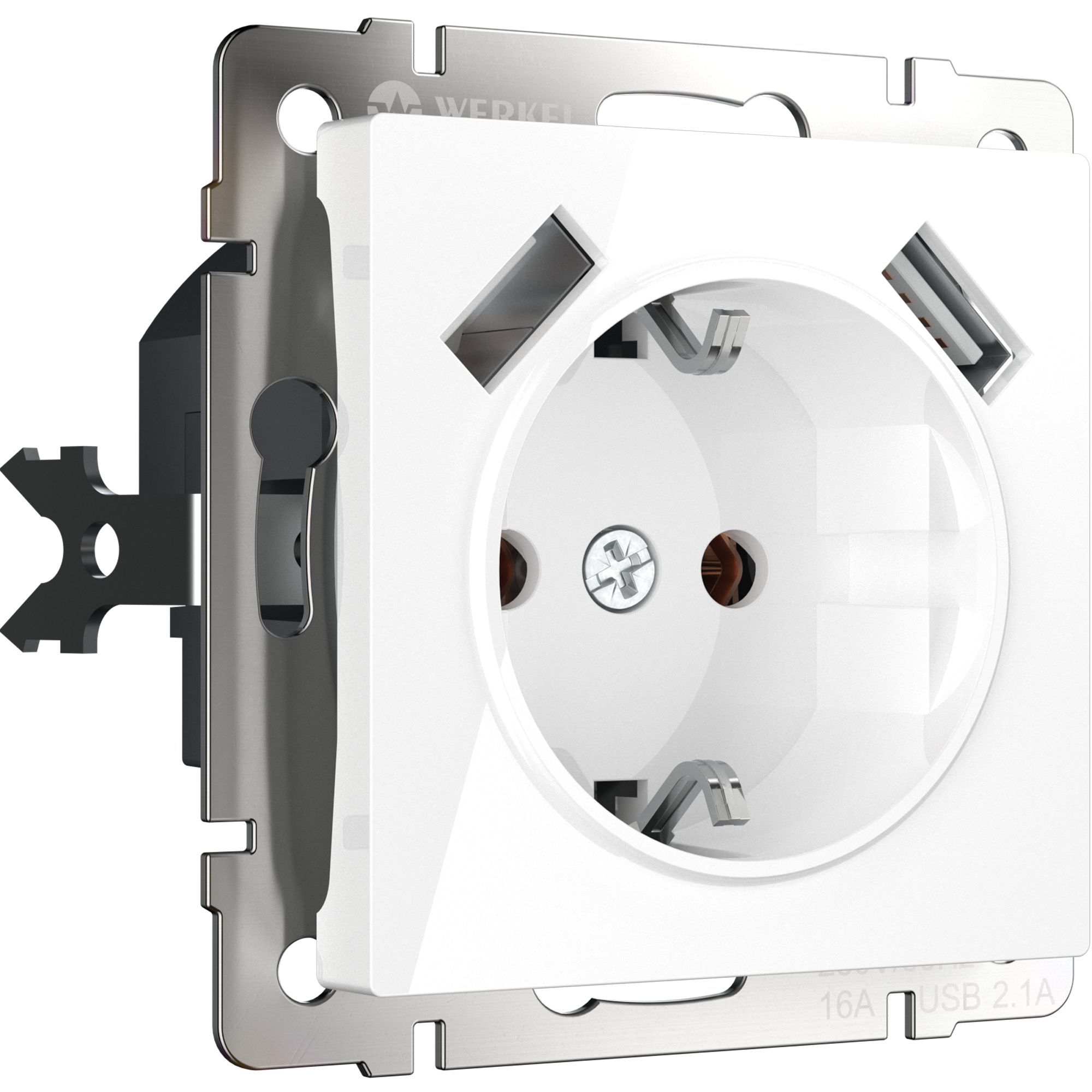 Розетка c заземлением, шторками и USBх2 WERKEL (белый) WL01-SKGS-USBx2-IP20 / W1171501 / a033473