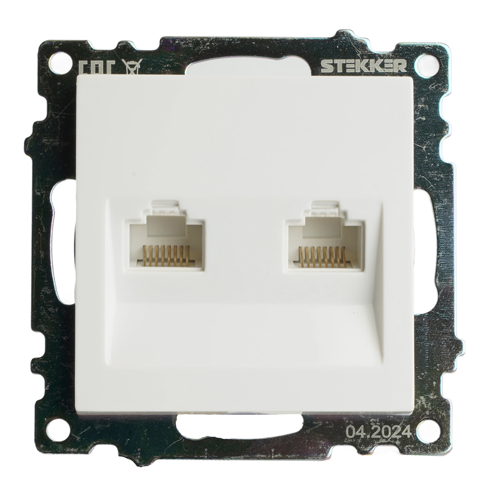 Розетка компьютерная 2-местная RJ-45 (механизм) STEKKER GLS00-7109-01 , серия Катрин, белый