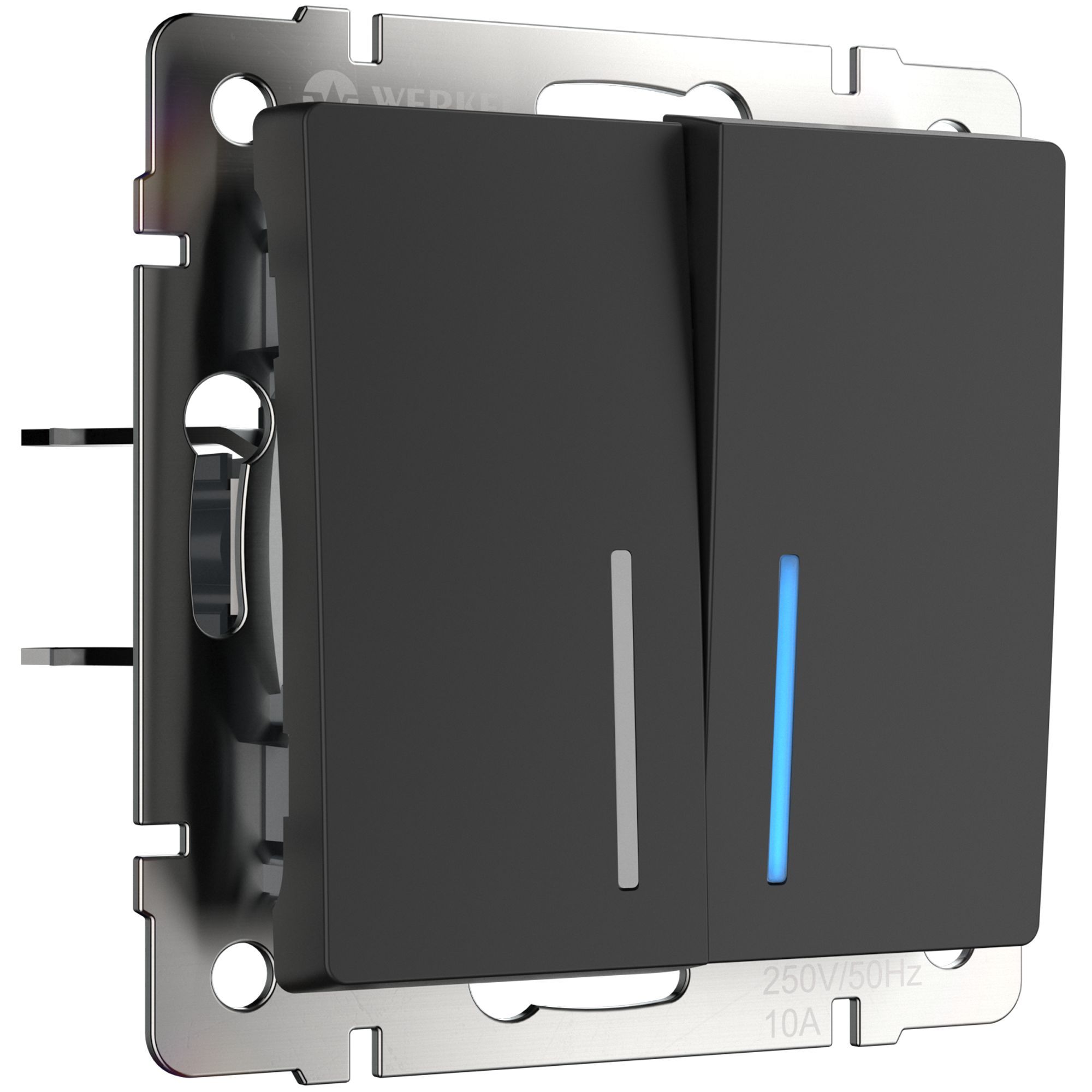 Выключатель двухклавишный проходной с подсветкой WERKEL (черный матовый) WL08-SW-2G-2W-LED / W1122108 / a029877